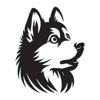 cane - un' siberiano rauco cane sorpreso viso illustrazione nel nero e bianca vettore