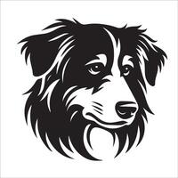 australiano pastore cane - un australiano pastore cane triste viso illustrazione nel nero e bianca vettore
