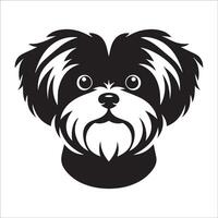 cane logo - un' shih tzu cane confuso viso illustrazione nel nero e bianca vettore