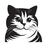 americano capelli corti gatto seducente viso illustrazioni nel nero e bianca vettore