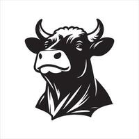 Toro logo - un' orgoglioso mucca con un' compiaciuto Guarda viso illustrazione nel nero e bianca vettore
