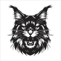 gatto - arrabbiato Maine coon gatto viso illustrazione logo concetto design vettore