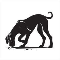illustrazione di un' grande dane cane ricerca mangiare nel nero e bianca vettore