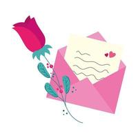 busta posta con icona isolata fiore rosa vettore