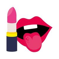 rossetto con icona stile pop art bocca sexy vettore