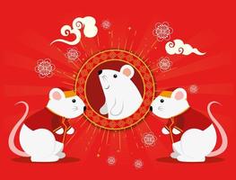 felice anno nuovo cinese con topi e decorazioni vettore