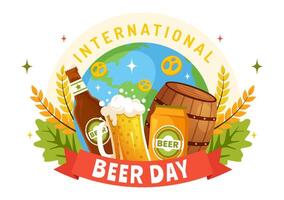 internazionale birra giorno illustrazione su 5 agosto con Saluti birre celebrazione e birra nel piatto cartone animato sfondo design vettore