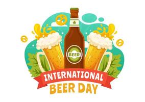 internazionale birra giorno illustrazione su 5 agosto con Saluti birre celebrazione e birra nel piatto cartone animato sfondo design vettore