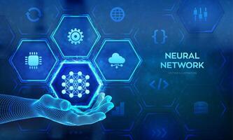 neurale Rete icona nel wireframe mano. ai. artificiale intelligenza. macchina apprendimento. in profondità apprendimento. grande dati analisi tecnologia concetto. illustrazione. vettore