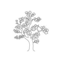 un disegno a tratteggio continuo di un albero di fiori di ciliegio di bellezza per la stampa di poster per la decorazione della parete di casa. pianta decorativa di sakura per il logo del parco nazionale. giro di viaggio. illustrazione vettoriale di disegno a linea singola