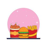 icona combo hamburger, francese patatine fritte, fritte pollo illustrazione.veloce cibo e bevanda concetto adatto per atterraggio pagina, adesivo, banner, sfondo, logo vettore