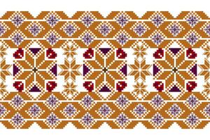 geometrico etnico orientale senza soluzione di continuità modello. axtec stile ricamo floreale pixel arte sfondo design per tessuto, vestiario, tessile, sciarpa, sfondo, tavolo corridore, avvolgere, Stampa, sarong vettore