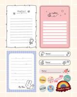 piatto design carino kawaii rivista Appunti etichetta e etichetta stampabile collezione impostato vettore