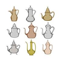 Arabo tè pentola impostato cartone animato illustrazione vettore