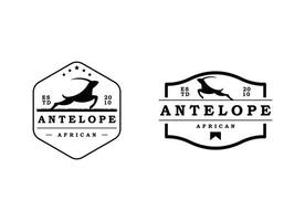 in esecuzione salto saltare stambecco antilope silhouette per avventura all'aperto zoo safari viaggio viaggio o natura conservazione logo design vettore