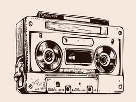 vecchio nastro registratore retrò schizzo mano disegnato nel comico stile musica illustrazione vettore