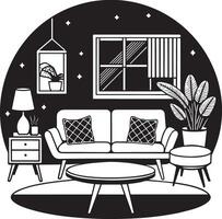 vivente camera interno con divano, caffè tavolo, poltrona, lampada e impianti. vettore