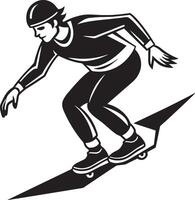 skateboarder, estremo sport, nero e bianca illustrazione vettore
