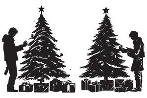 silhouette uomo e regalo sotto Natale albero professionista design vettore