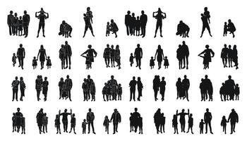 adulti e figli, famiglie, nero silhouette e schema schizzo di figure vettore