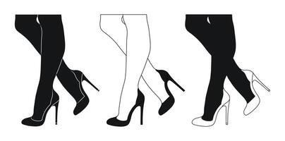 silhouette schema di femmina gambe nel un' posa. scarpe tacchi a spillo, alto tacchi. a passeggio, in piedi, in esecuzione, saltare, danza vettore