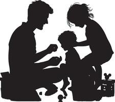 padre figlio figlia bambino giocando padre giorno sagome, nero colore silhouette vettore