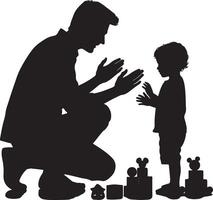 padre figlio figlia bambino giocando padre giorno sagome, nero colore silhouette vettore