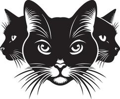 gatto viso, sagome , nero colore silhouette vettore
