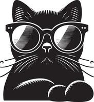 gatto con occhiali da sole , nero colore silhouette, vettore