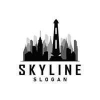 grattacielo nero silhouette design bellissimo città orizzonte logo con alto edificio città illustrazione per modello e il branding vettore