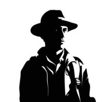 silhouette di misterioso uomo con cappello e cappotto vettore