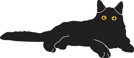 contento internazionale gatto giorno silhouette isolato su bianca sfondo. con kawaii giallo occhi. illustrazione design vettore