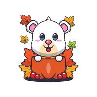 carino polare orso nel un' zucca a autunno stagione. vettore