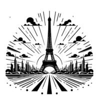 nero e bianca illustrazione di il eiffel Torre giro turistico nel Parigi vettore