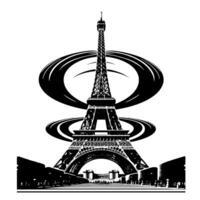 nero e bianca illustrazione di il eiffel Torre giro turistico nel Parigi vettore