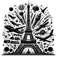 nero e bianca illustrazione di il eiffel Torre giro turistico nel Parigi vettore