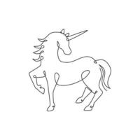 un disegno a tratteggio continuo di un unicorno di bellezza carino per l'identità del logo aziendale. concetto di sogno di fantasia per bambini sulla creatura animale mammifero. illustrazione grafica di disegno vettoriale di disegno vettoriale a linea singola alla moda