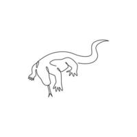 un unico disegno a tratteggio del forte drago di Komodo per l'identità del logo aziendale. concetto di mascotte animale predatore pericoloso per zoo rettile. grafica vettoriale moderna dell'illustrazione di disegno di disegno di linea continua