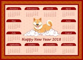 Modello di calendario con cane carino sulle nuvole vettore