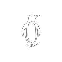 un disegno a tratteggio di un simpatico pinguino divertente per l'identità del logo aziendale. concetto di mascotte dell'uccello del polo nord per il parco zoo nazionale. illustrazione di disegno grafico di disegno di vettore di linea continua alla moda