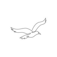 un unico disegno a tratteggio di gabbiano selvatico per l'identità del logo aziendale. simpatico concetto di mascotte di uccelli per il simbolo del parco nazionale di conservazione. vettore di illustrazione grafica di disegno di disegno di linea continua