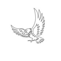 un unico disegno a tratteggio di un forte uccello aquila per l'identità del logo aziendale. concetto di mascotte falco per l'icona dell'aeronautica. illustrazione vettoriale grafica di disegno di disegno di linea continua dinamica