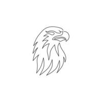 un unico disegno a tratteggio di un forte uccello con testa d'aquila per l'identità del logo aziendale. concetto di mascotte falco per l'icona dell'aeronautica. illustrazione vettoriale grafica di disegno di disegno di linea continua alla moda