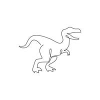 un disegno a tratteggio continuo di un animale rapace aggressivo per l'identità del logo. concetto di mascotte di dinosauri per l'icona del museo preistorico. illustrazione grafica vettoriale di disegno dinamico a linea singola