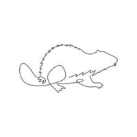 un disegno a tratteggio di un castoro divertente per l'identità del logo. adorabile divertente mascotte animale roditore concetto per l'icona del club amante degli animali. illustrazione grafica vettoriale di disegno di disegno di linea continua alla moda