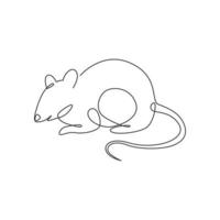 un disegno a linea continua di un simpatico topo adorabile per l'identità del logo. topi divertenti mascotte animale roditore concetto per icona di controllo dei parassiti. illustrazione grafica vettoriale di disegno dinamico a linea singola