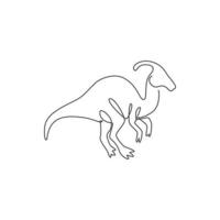 disegno a linea continua di un agile parasaurolophus per l'identità del logo. concetto di mascotte animale preistorico per l'icona del parco divertimenti a tema dinosauri. una linea disegnare grafica vettoriale illustrazione