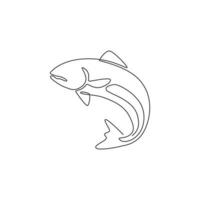 un unico disegno a tratteggio di un grande salmone per l'identità del logo. grande concetto di mascotte del pesce di lago per l'icona del torneo di pesca. illustrazione grafica vettoriale di disegno di disegno di linea continua