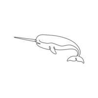 disegno a linea continua di adorabile narvalo per l'identità del logo. concetto di mascotte animale narwhale per icona creatura magica. illustrazione grafica vettoriale di disegno di una linea disegnare