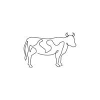 una singola linea di disegno di mucca grassa per l'identità del logo di allevamento. concetto di mascotte animale mammifero per icona di bestiame. illustrazione vettoriale grafica di disegno di disegno di linea continua